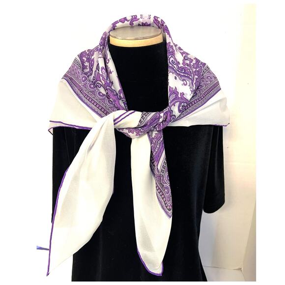 Mandala Purple White SCARF Square Chiffon Flourishes Scroll Print Head Covering - Picture 1 of 3